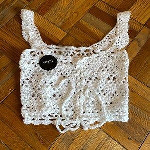 Sun Kind of Way White Crochet Cropped Swim Cover-Up Top
